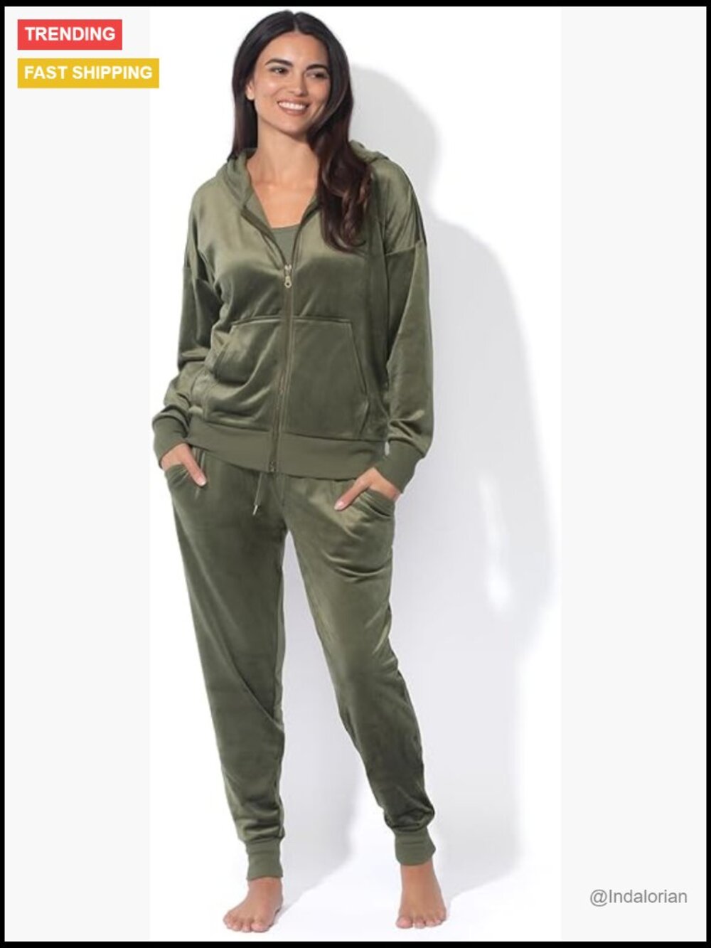 Velour Zip Hoodie And Jogger Set 2-Piece Tracksuit Lounge Wear